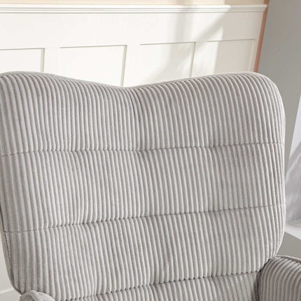 Light gray rocking chair with armrests, wooden runners