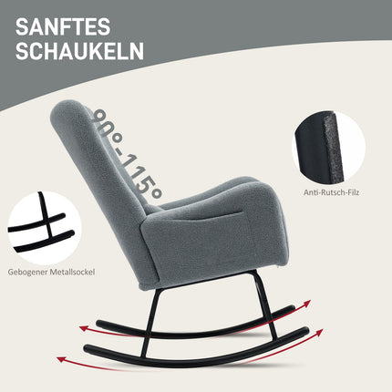 Gray rocking chair with armrests & lumbar support