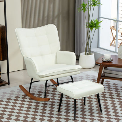 Houpací křeslo s podnožkou, vzhled lnu, nosnost 130 kg