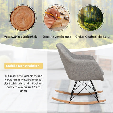 Houpací křeslo s vysokou ergonomickou opěrkou a integrovanou područkou, kojicí relaxační křeslo, čalouněné šedé