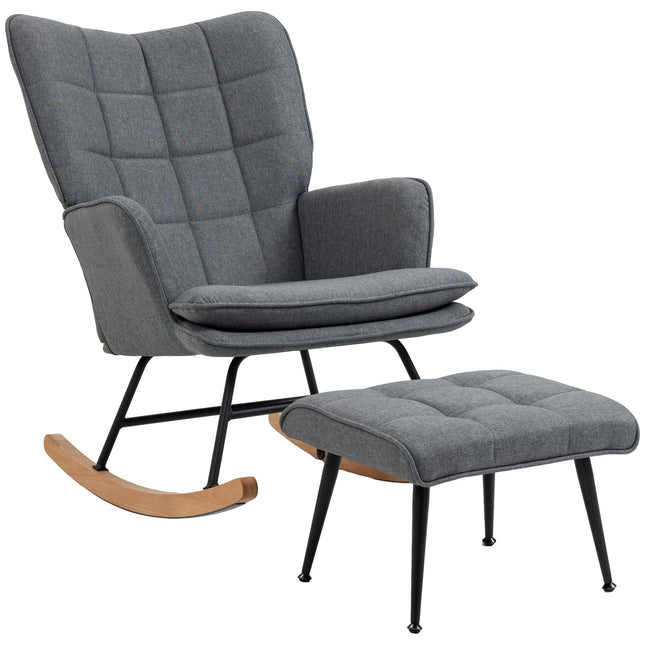 Rocking chair with linen look, 130 kg capacity, plus stool