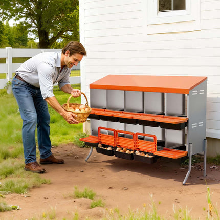 Roll-Away Chicken Nesting Box, 10 Compartments, Legs