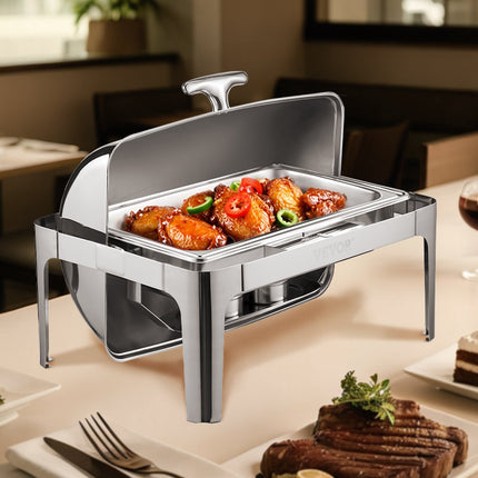 Roll Top Chafing Dish, 9 Qt Stainless Steel, Full Pan