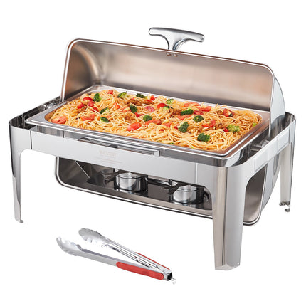 Roll Top Chafing Dish Set – 8 Qt Stainless Steel, Full-Size Pan