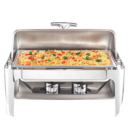 Roll Top Chafing Dish Set – 8 Qt Stainless Steel, Full-Size Pan