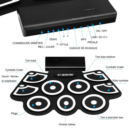 Rolovací elektronické bicí pady, USB MIDI, Bluetooth, konektor na sluchátka