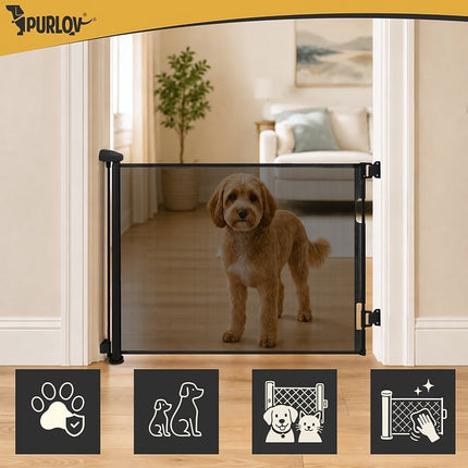 Roll-Up Pet Safety Gate Up to 157 cm for Doors and Stairs, Black