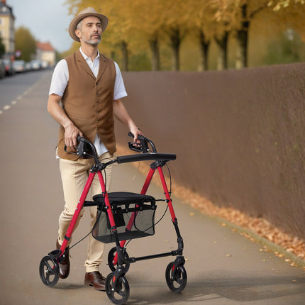 Rollator Walker, Foldable Aluminum, 8in Wheels, 300 lb