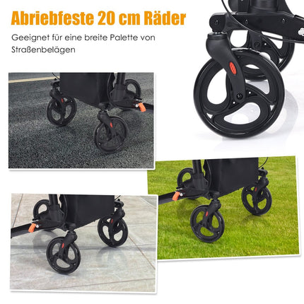 Rolátor, skládací cestovní rolátor, lehký se sedátkem, výškově nastavitelná rukojeť a taška, černý