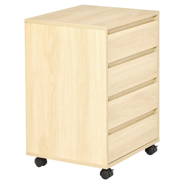 Kancelářská kartotéka s kolečky, 4 zásuvky, přírodní povrch