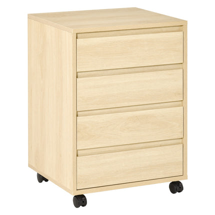 Kancelářská kartotéka s kolečky, 4 zásuvky, přírodní povrch
