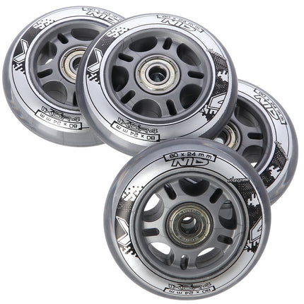 Kolečka na brusle 80x24 mm, průhledná, sada ložisek ABEC-7