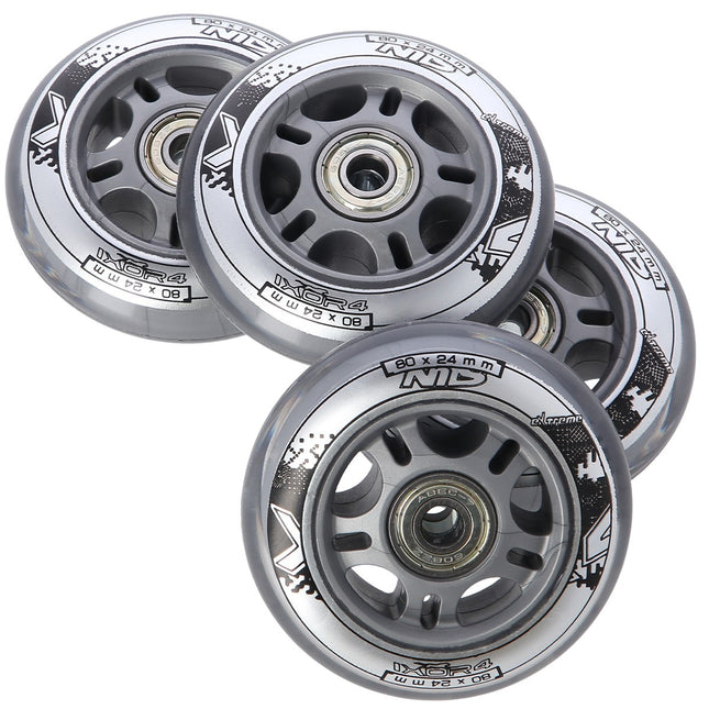 Kolečka na brusle 80x24 mm, průhledná, sada ložisek ABEC-7