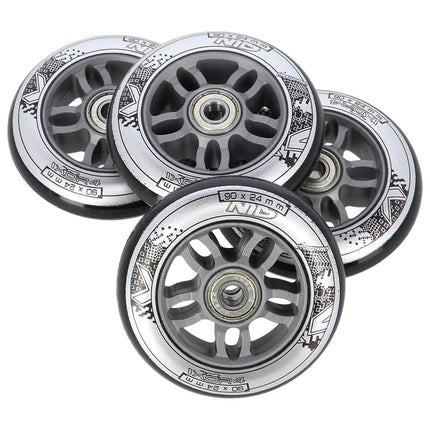 Roller Skate Wheels 90x24 82A Black + ABEC-9 Bearings Set