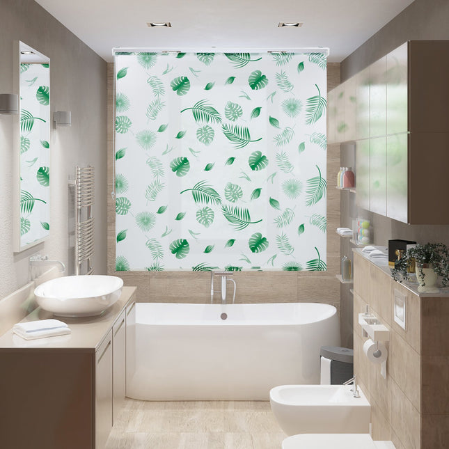 Roller blind for shower Leaves green