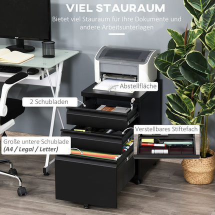 Rolling steel cabinet with 3 drawers - Office storage