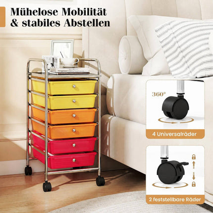 Rolling Cart with 6 Colorful Drawers & Lockable Wheels