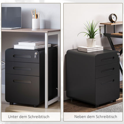 Rolling file cabinet - 3 drawers, steel, black, 39x48x59 cm