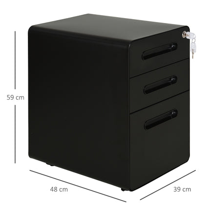 Rolling file cabinet - 3 drawers, steel, black, 39x48x59 cm