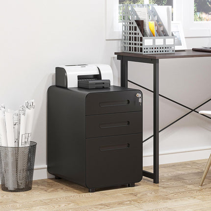 Rolling file cabinet - 3 drawers, steel, black, 39x48x59 cm