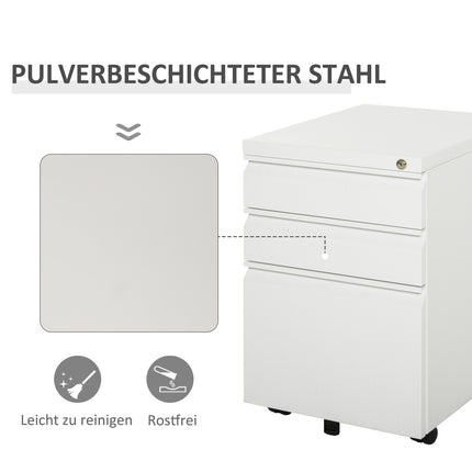 Kancelářská skříňka se 3 zásuvkami, ocel, bílá, pojízdná