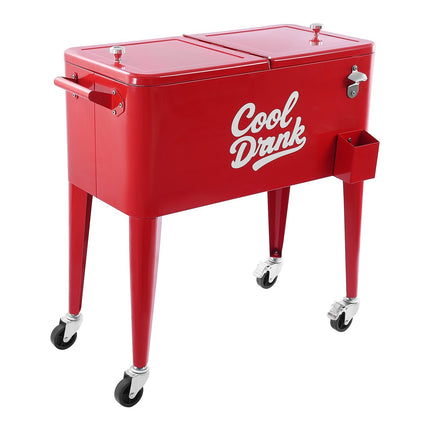 Rolling Cooler Cart 80 Qt, 110-Cans, Bottle Opener, Red