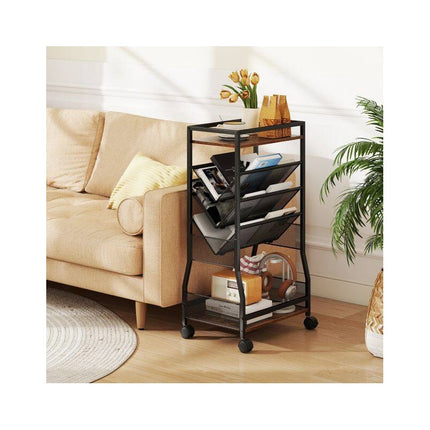 Rolling File Cart with 3 Slanted Shelves on Wheels, Black, 42 x 30 x 81 cm