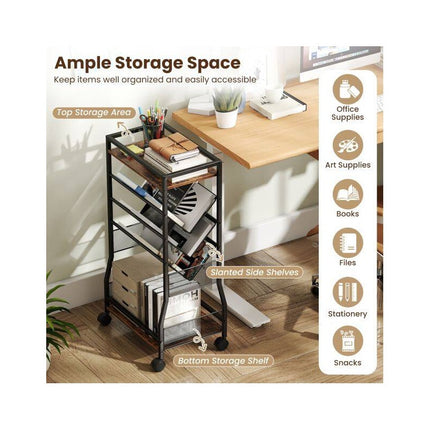 Rolling File Cart with 3 Slanted Shelves on Wheels, Black, 42 x 30 x 81 cm