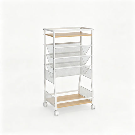 Rolling File Cart with 3 Slanted Shelves on Wheels, White, 42 x 30 x 81 cm