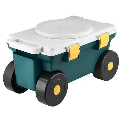 Rolling Garden Cart With Swivel Seat, Storage Bin, 123kg