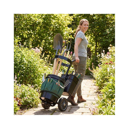 Rolling Garden Cart with Wheels, 20 L Bucket, 10 L Bin, Tool Bag, Green