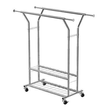 Rolling Garment Rack, 2 Rods 2 Shelves, 120 kg