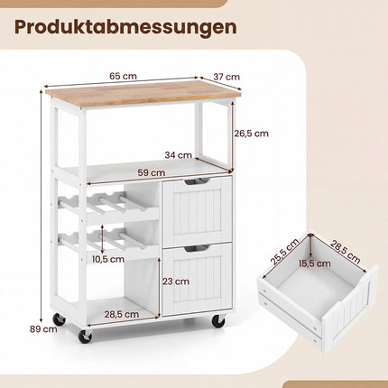 Rolling Kitchen Island Cart with Wood Top & Wine Rack