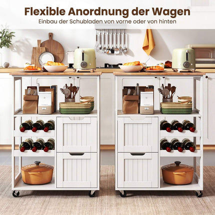 Rolling Kitchen Island Cart with Wood Top & Wine Rack