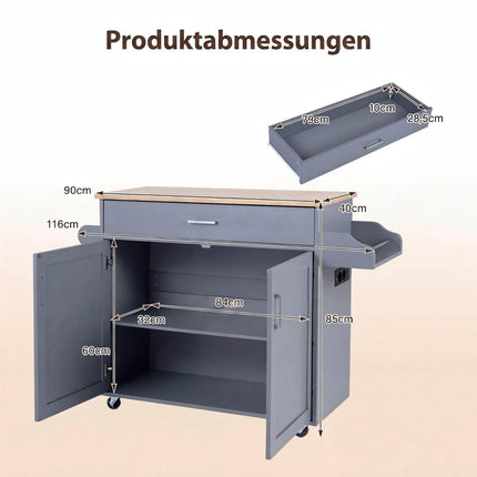Rolling Kitchen Trolley with Drawer, Spice Rack & Towel Rail