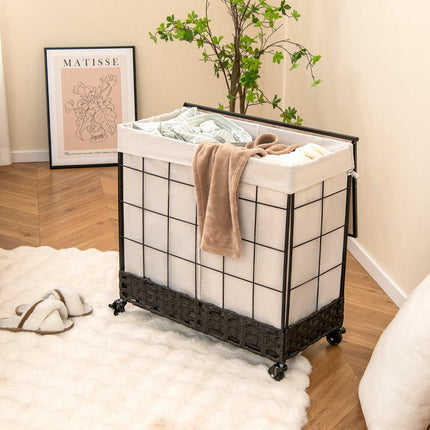 Rolling Laundry Hamper 110-130L, Lid, Lockable Wheels