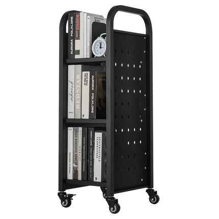 Rolling Library Book Cart, 3-Tier, 100 kg, Locking Wheels