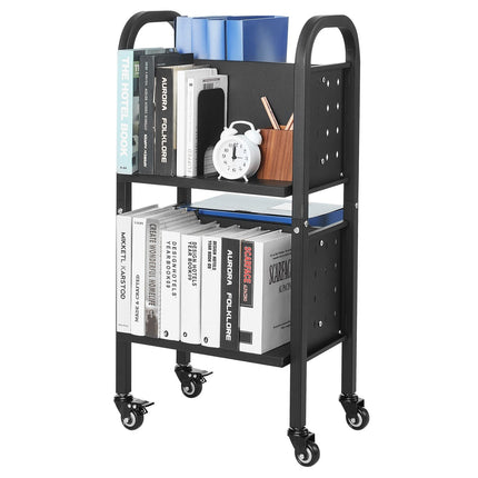 Rolling Library Book Cart, 70 kg, 2-Tier, Lockable Wheels