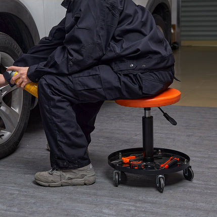 Rolling Mechanic Stool, 250 lb, Adjustable Height, Tool Tray