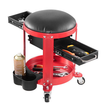 Rolling Mechanic Stool, 300 lb Capacity, 2 Drawers, Red