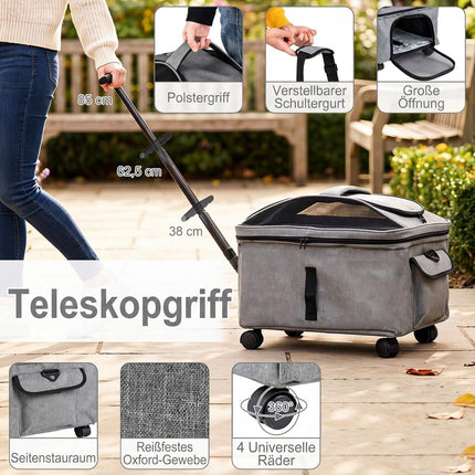 Rolling Pet Carrier with Telescopic Handle and Wheels