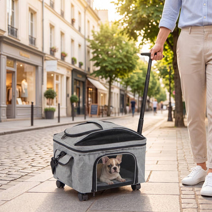 Rolling Pet Carrier with Telescopic Handle and Wheels