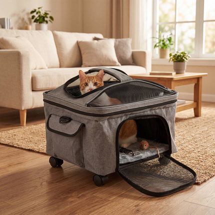 Rolling Pet Carrier with Telescopic Handle and Wheels