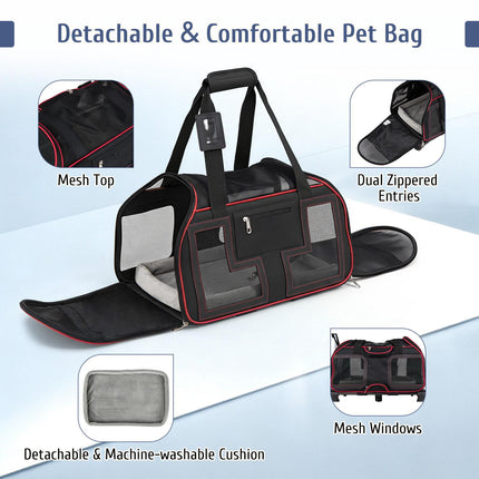 Rolling Pet Carrier with Wheels & Telescopic Handle, Red