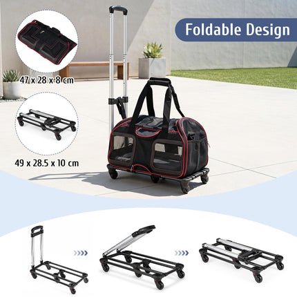 Rolling Pet Carrier with Wheels & Telescopic Handle, Red