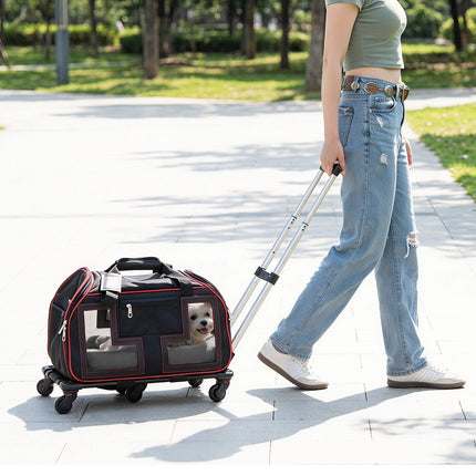 Rolling Pet Carrier with Wheels & Telescopic Handle, Red