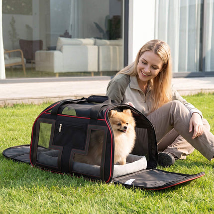 Rolling Pet Carrier with Wheels & Telescopic Handle, Red