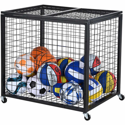 Rolling Sports Ball Storage Cart – Lockable Double-Lid Steel