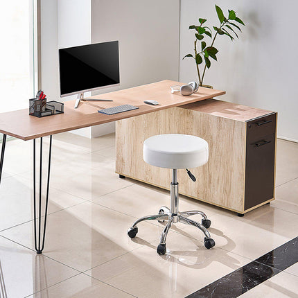 Rolling Stool With Wheels, 450 lb, Adjustable PU Leather, White