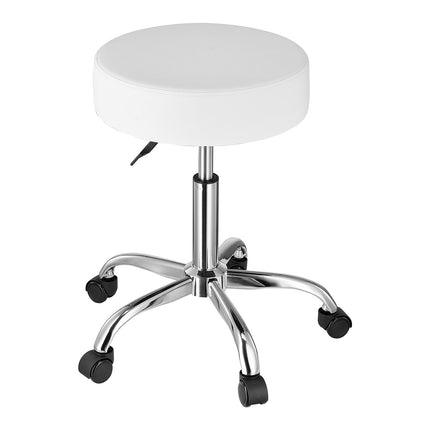 Rolling Stool With Wheels, 450 lb, Adjustable PU Leather, White